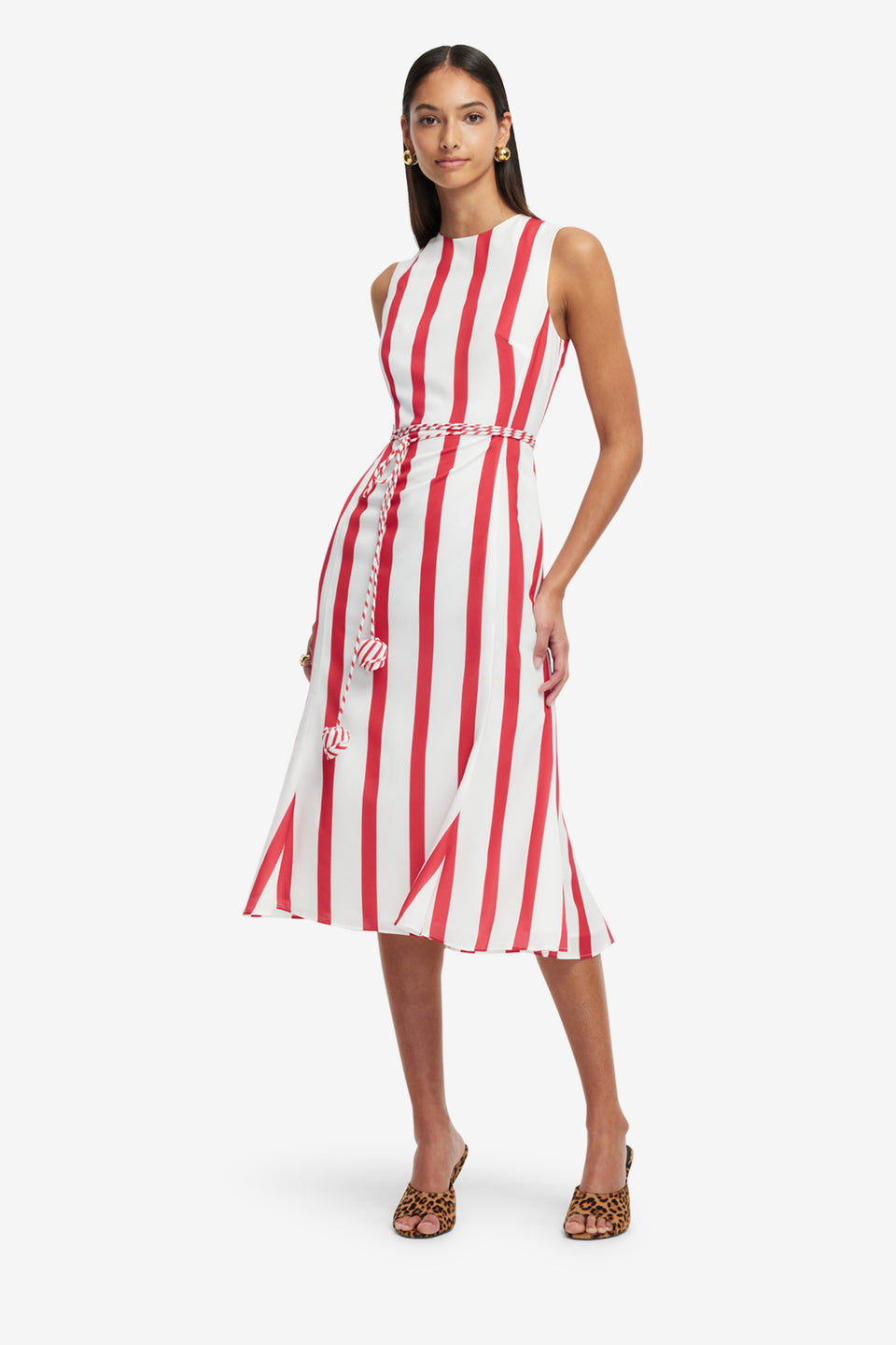 Exclusive LEO LIN Olive Striped Midi Dress - Scarlet