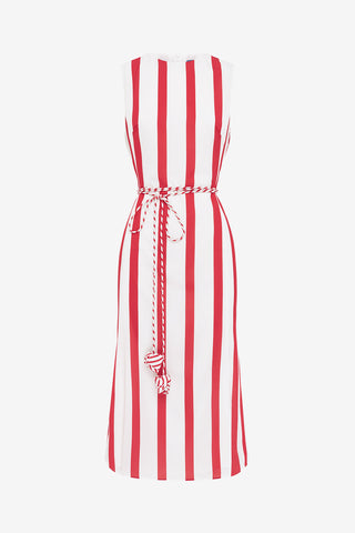 Exclusive LEO LIN Olive Striped Midi Dress - Scarlet