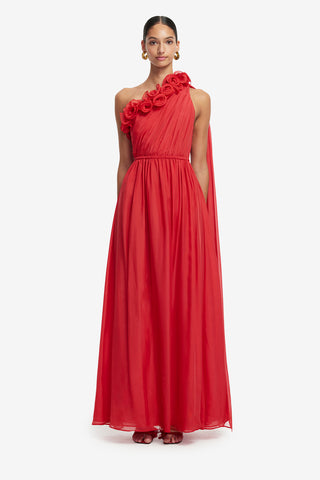 Exclusive LEO LIN Jenni One Shoulder Maxi Dress - Scarlet