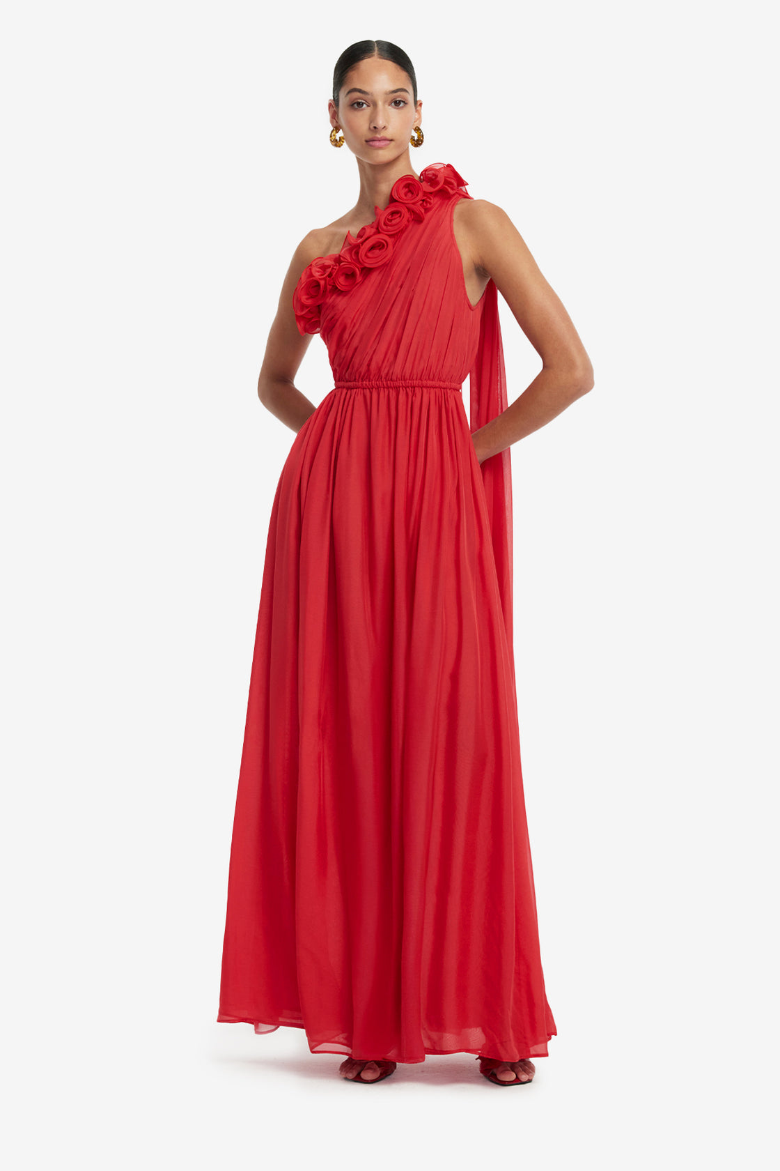 Exclusive LEO LIN Jenni One Shoulder Maxi Dress - Scarlet