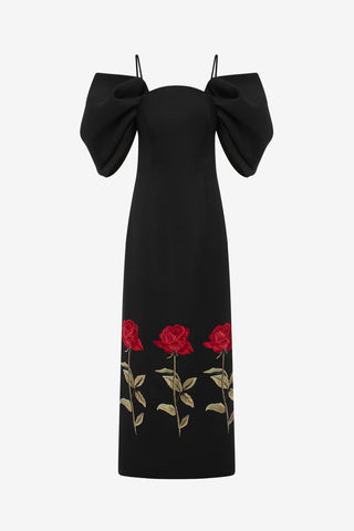 Exclusive LEO LIN Arabella Embroidered Maxi Dress - Ebony