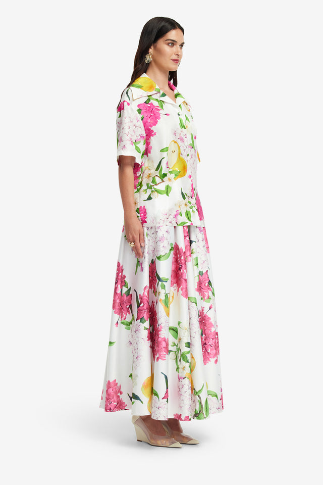 Exclusive LEO LIN Casey Silk Button Shirt - Floral Pear Print