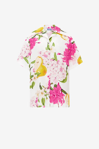 Exclusive LEO LIN Casey Silk Button Shirt - Floral Pear Print