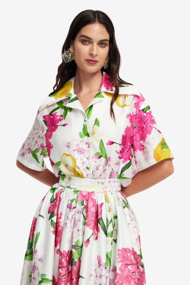 Exclusive LEO LIN Casey Silk Button Shirt - Floral Pear Print