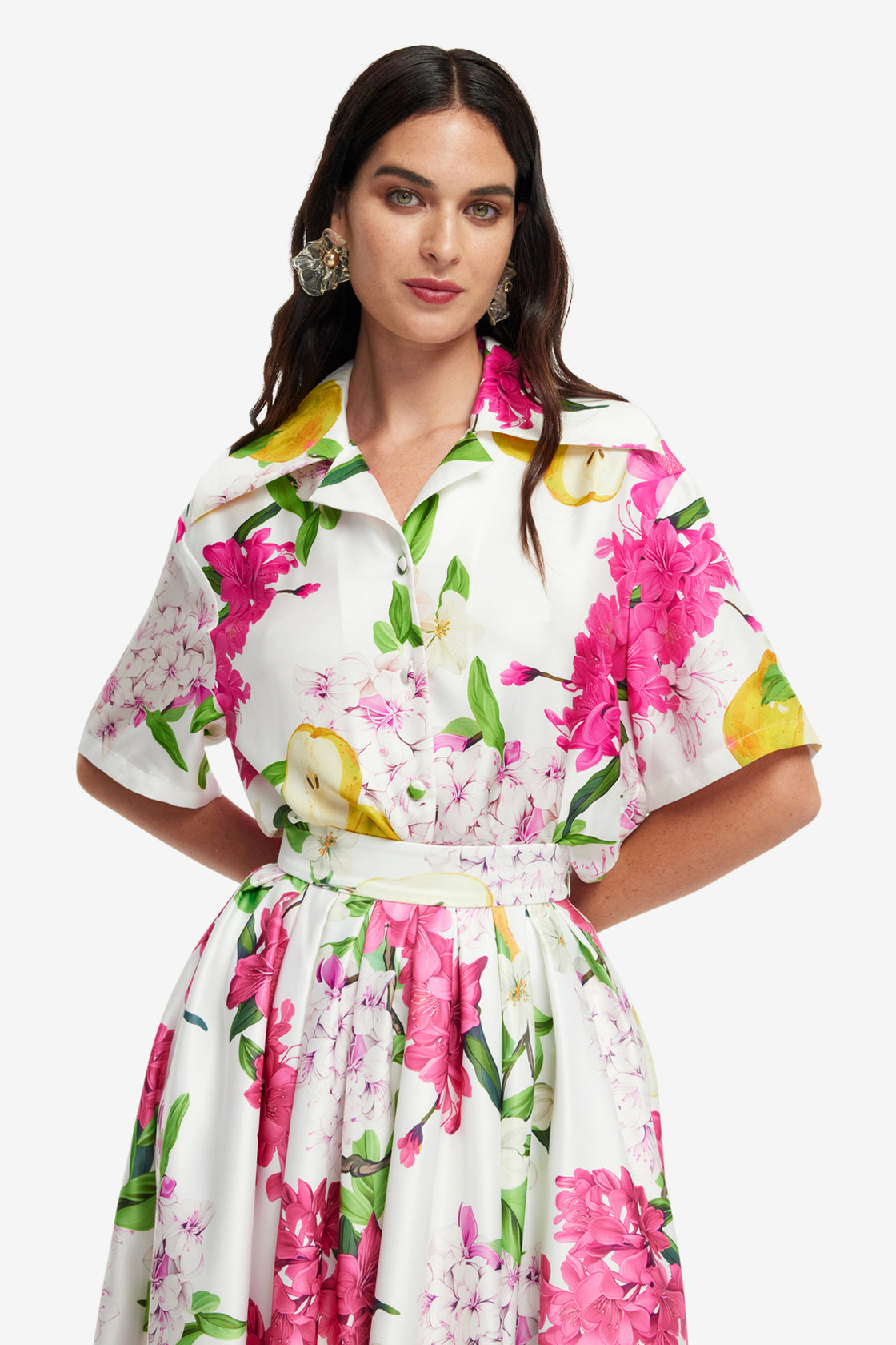 Exclusive LEO LIN Casey Silk Button Shirt - Floral Pear Print