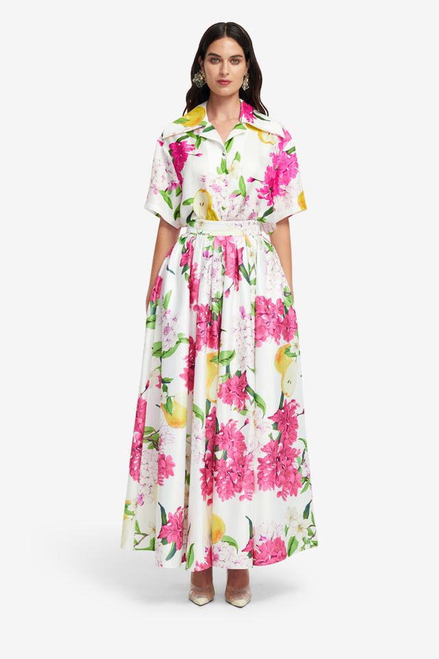 Exclusive LEO LIN Casey Silk Button Shirt - Floral Pear Print