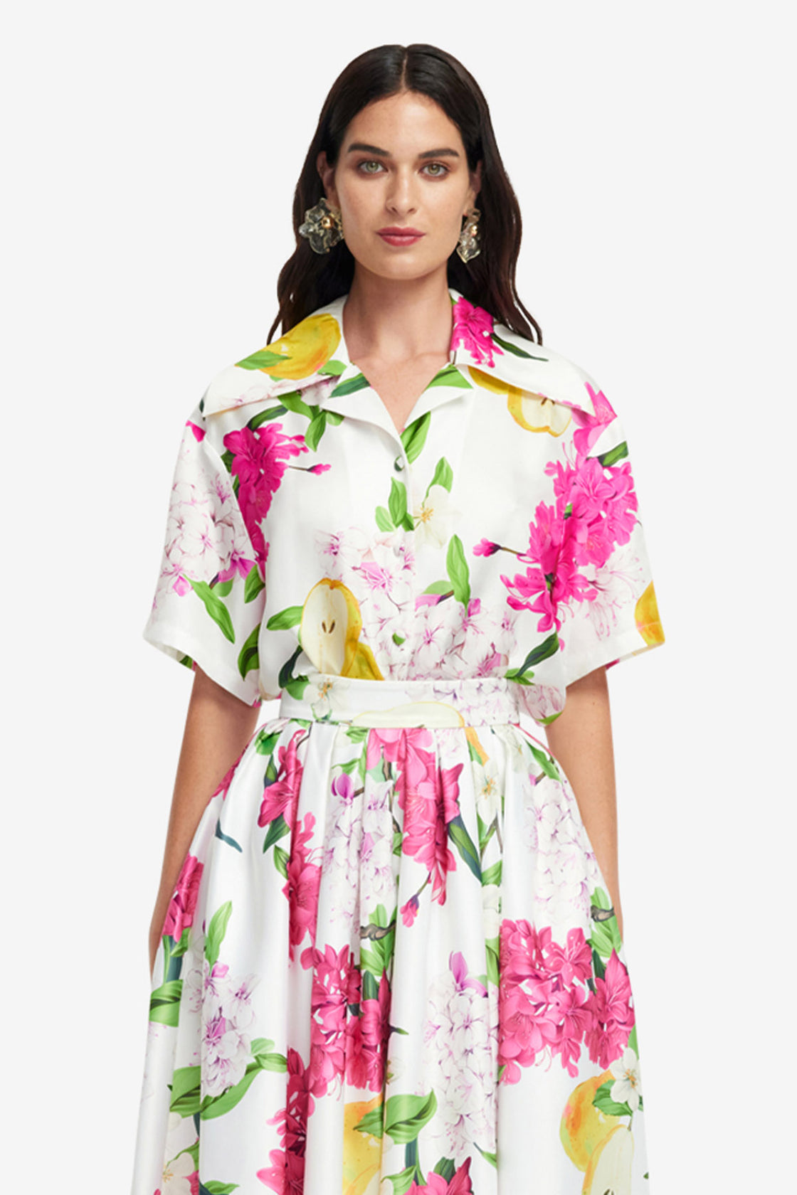 Exclusive LEO LIN Casey Silk Button Shirt - Floral Pear Print