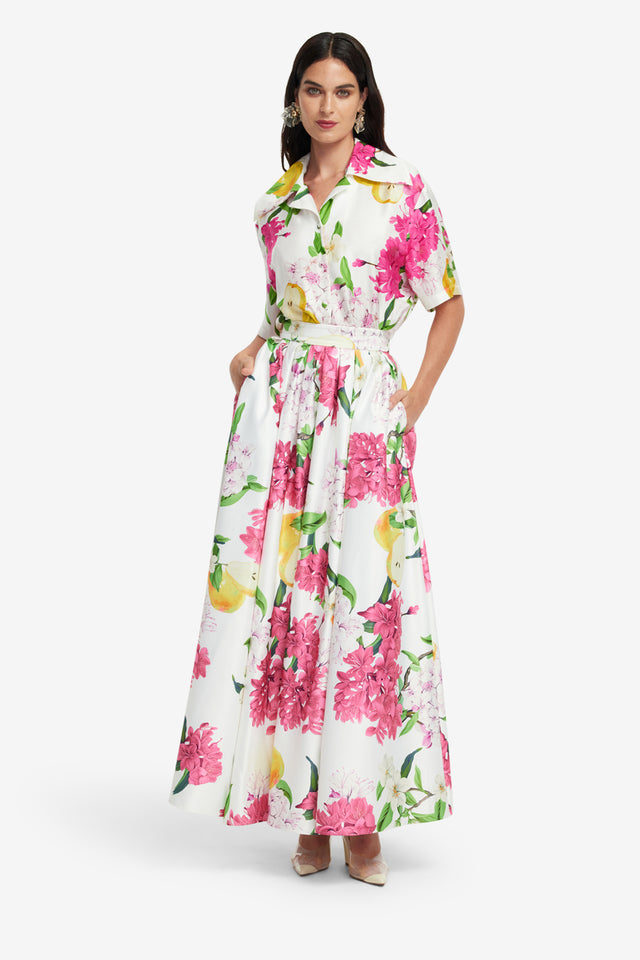 Exclusive LEO LIN Casey Silk Button Shirt - Floral Pear Print