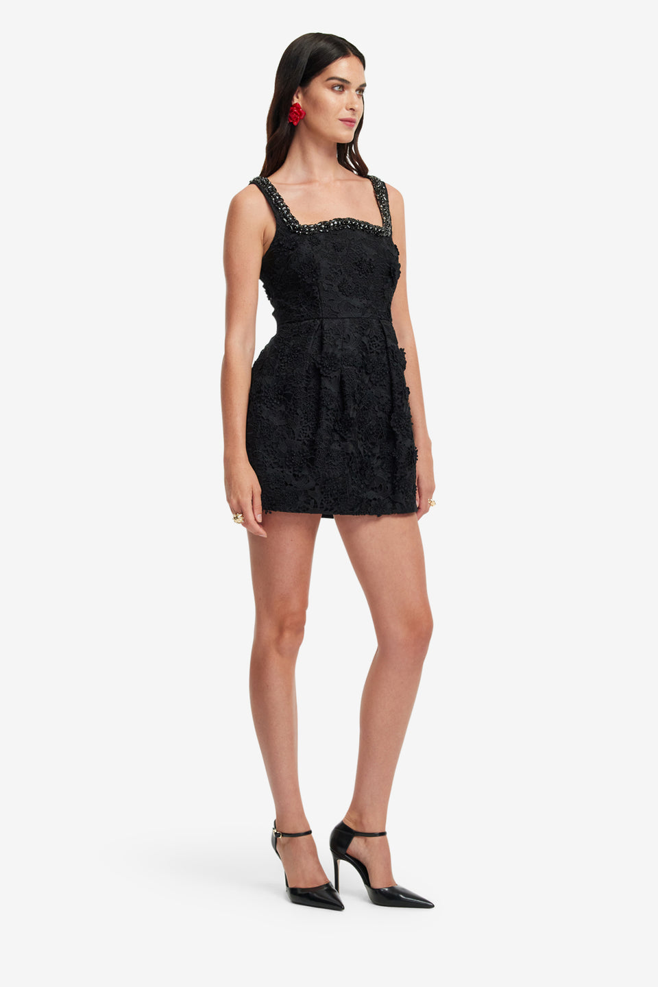Exclusive LEO LIN Piper Lace Mini Dress - Ebony