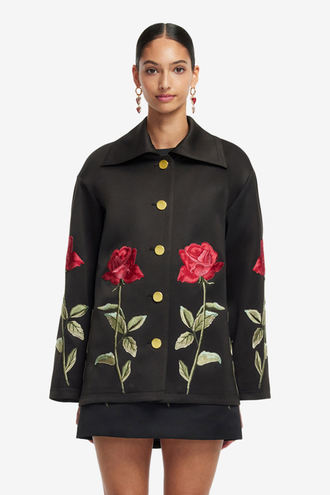Exclusive LEO LIN Leyna Embellished Rose Jacket - Ebony