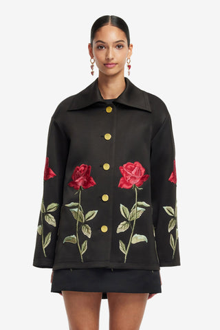 Exclusive LEO LIN Leyna Embellished Rose Jacket - Ebony