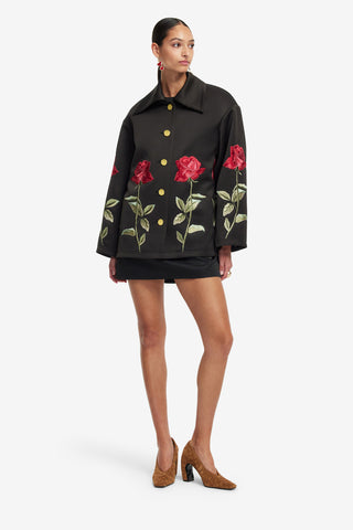 Exclusive LEO LIN Leyna Embellished Rose Jacket - Ebony
