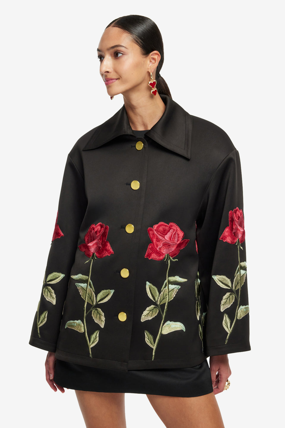 Exclusive LEO LIN Leyna Embellished Rose Jacket - Ebony