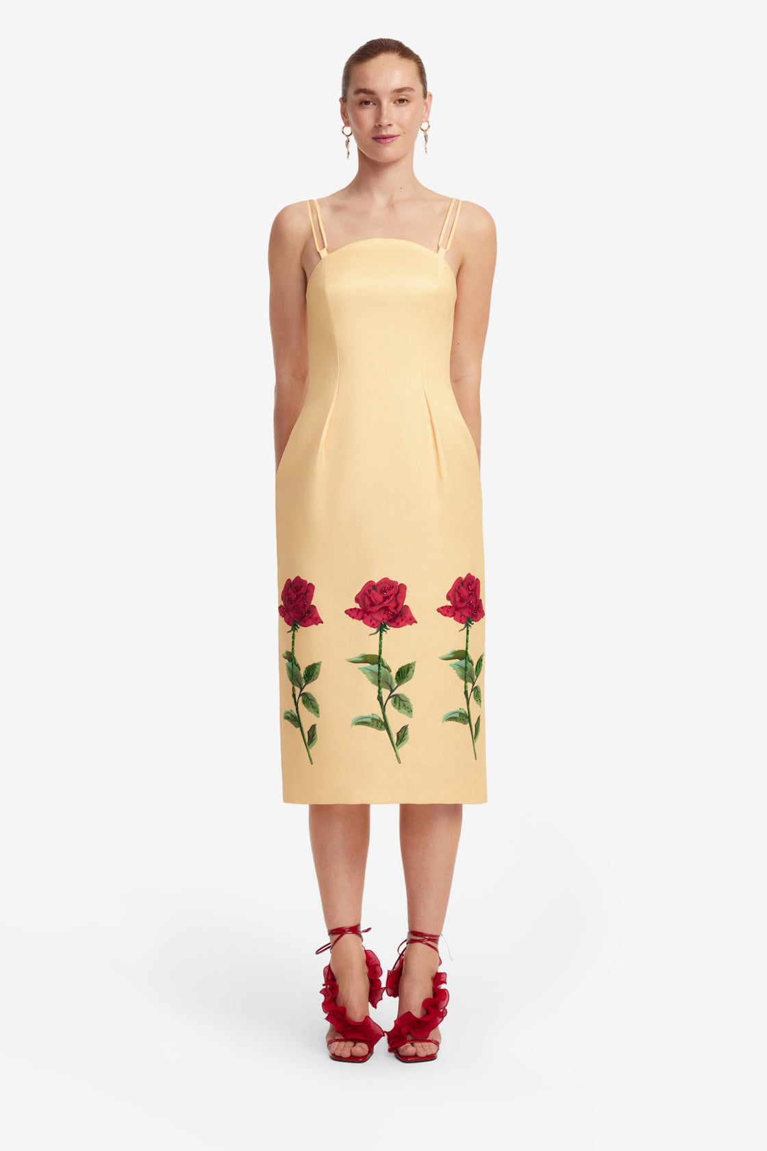 Exclusive LEO LIN Polina Embellished Rose Midi Dress - Butter