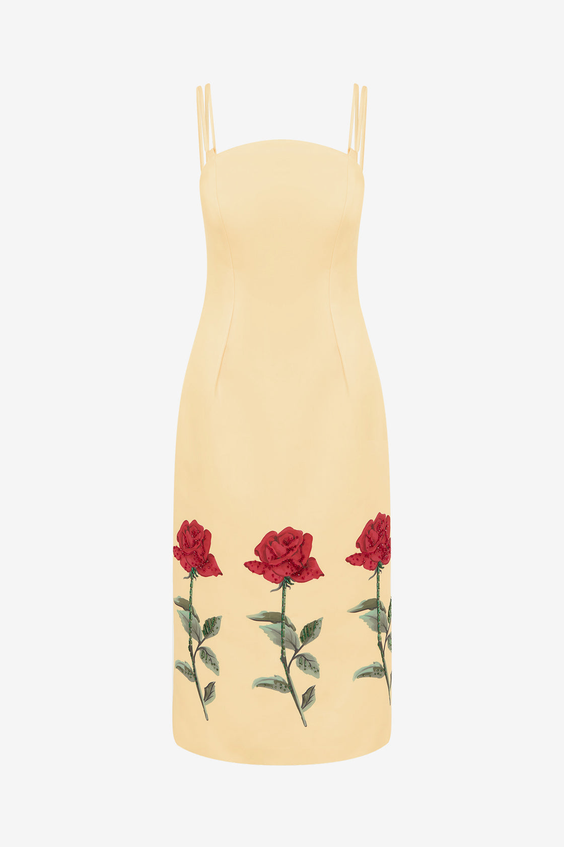 Polina Embellished Rose Midi Dress - Butter