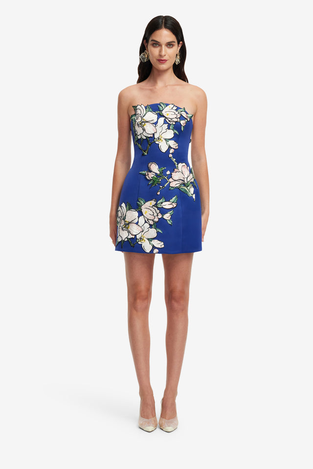 Exclusive LEO LIN Zaria Applique Floral Bustier Mini Dress - Midnight Blue