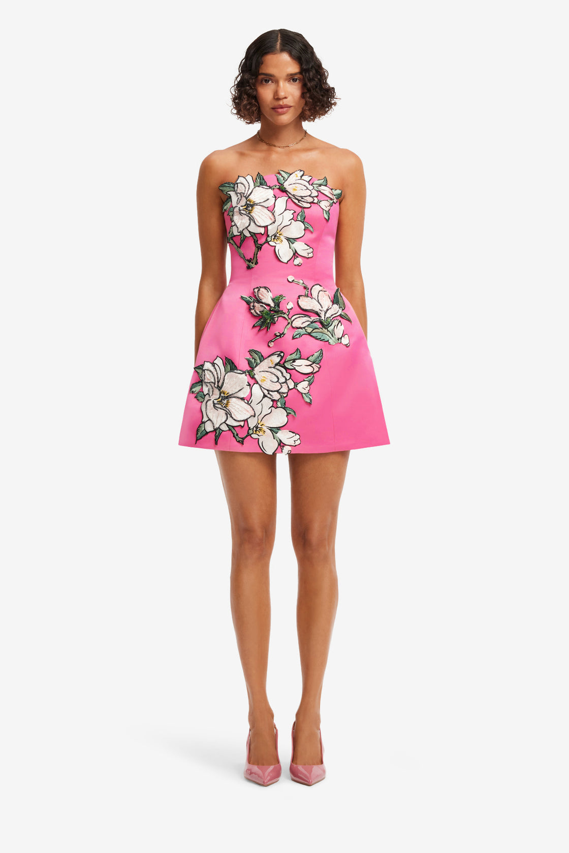 Zaria Appliqué Floral Bustier Mini Dress - Pink Magnolia Print