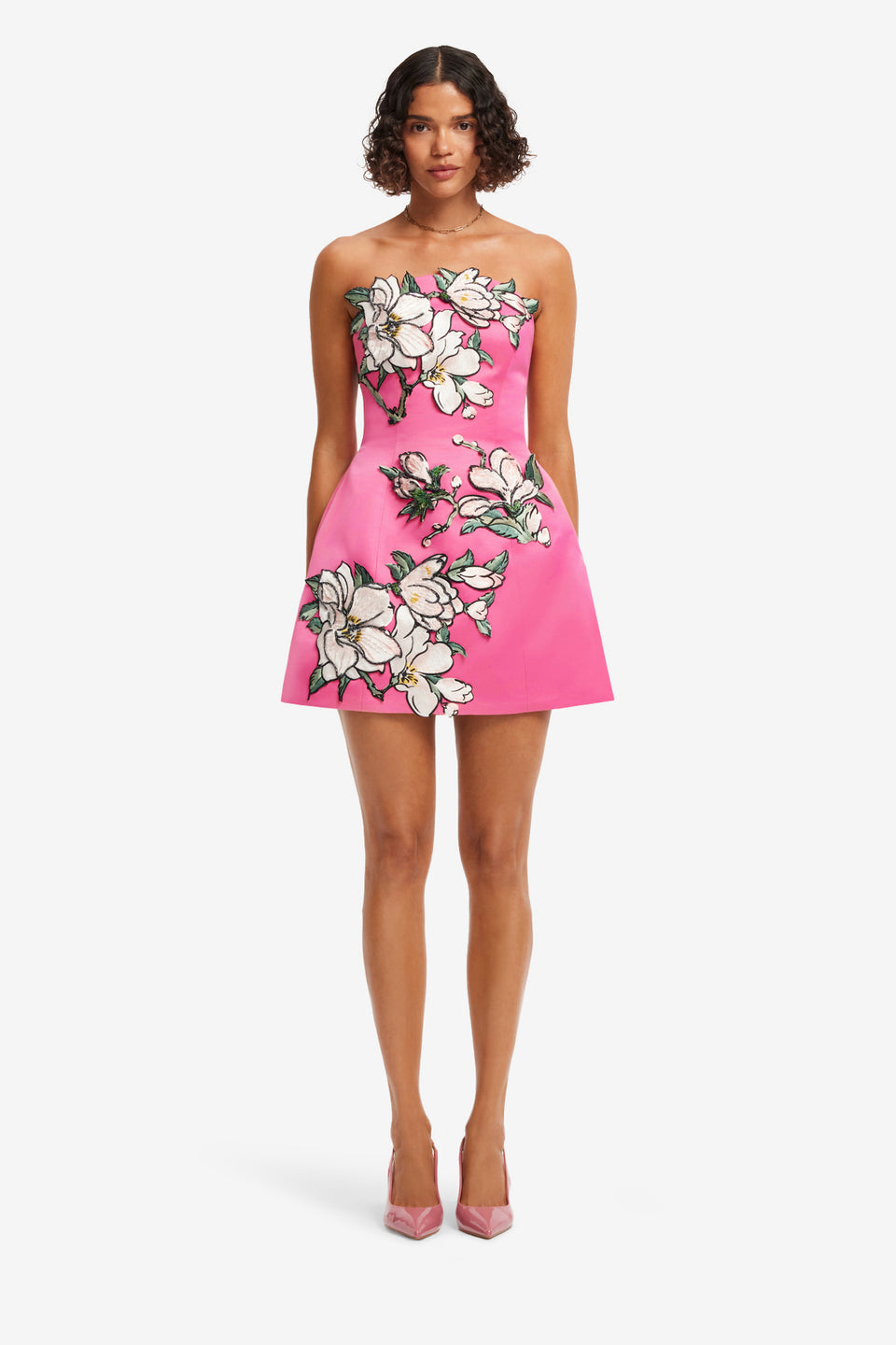 Zaria Appliqué Floral Bustier Mini Dress - Pink Magnolia Print
