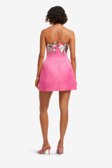 Zaria Appliqué Floral Bustier Mini Dress - Pink Magnolia Print Dress Mini