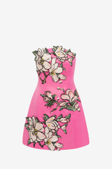 Zaria Appliqué Floral Bustier Mini Dress - Pink Magnolia Print Dress Mini