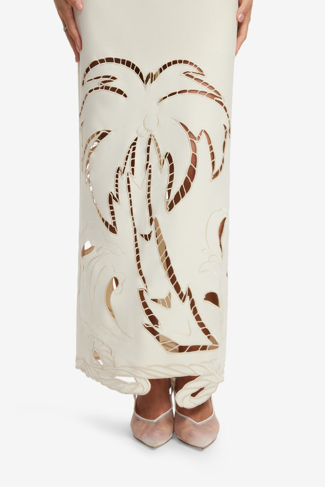 Exclusive LEO LIN Ava Applique Bustier Maxi Dress - Vanilla