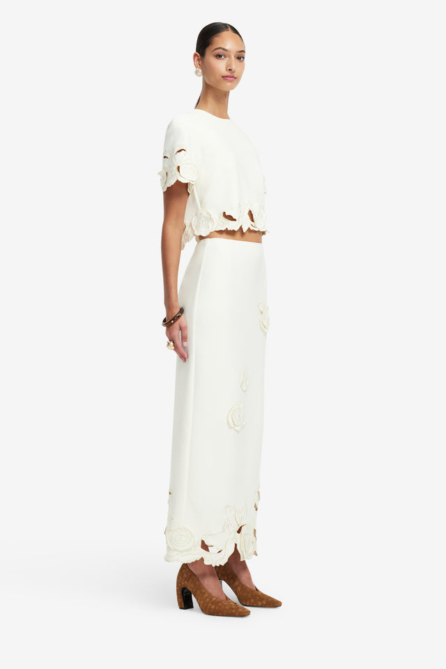 Exclusive LEO LIN Kyra Applique Maxi Skirt - Vanilla