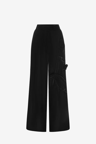 Exclusive LEO LIN Elisha Velvet Wide Leg Pants - Ebony