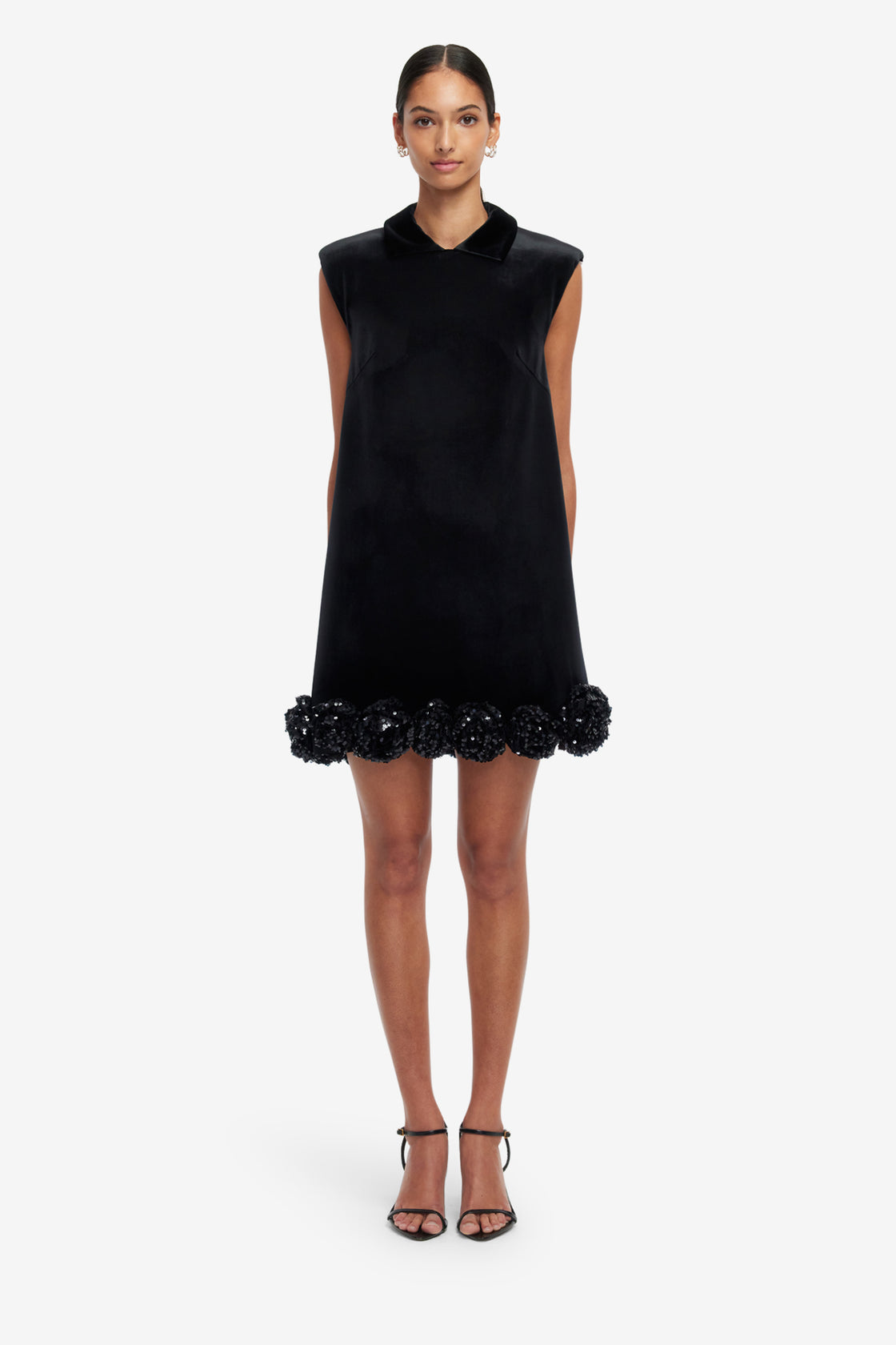 Exclusive LEO LIN Lingyu Velvet Embellished Mini Dress - Ebony