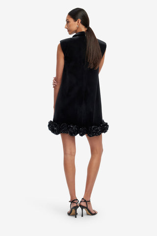 Exclusive LEO LIN Lingyu Velvet Embellished Mini Dress - Ebony