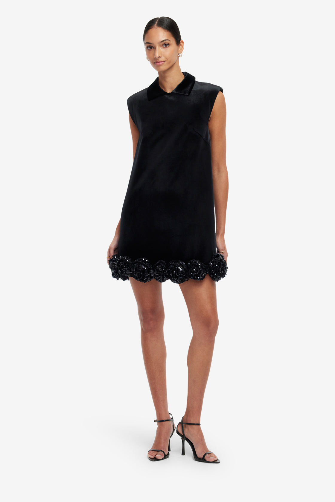 Lingyu Velvet Embellished Mini Dress - Ebony LEO LIN Lingyu Velvet Embellished Mini Dress - Ebony LEO LIN