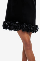 Lingyu Velvet Embellished Mini Dress - Ebony Dress Mini