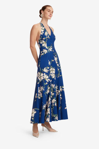 Exclusive LEO LIN Juliette Halterneck Maxi Dress - Midnight Magnolia Print