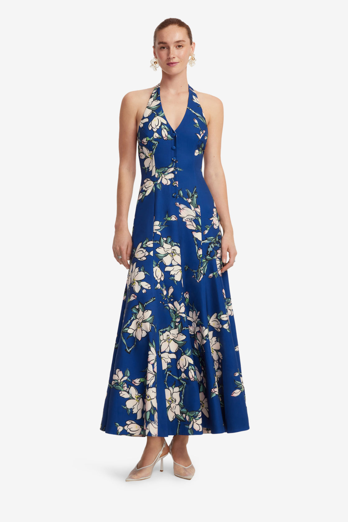 Exclusive LEO LIN Juliette Halterneck Maxi Dress - Midnight Magnolia Print