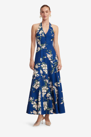 Exclusive LEO LIN Juliette Halterneck Maxi Dress - Midnight Magnolia Print