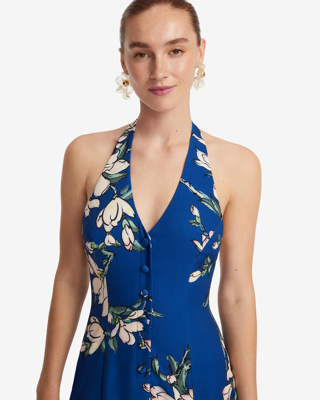 Exclusive LEO LIN Juliette Halterneck Maxi Dress - Midnight Magnolia Print