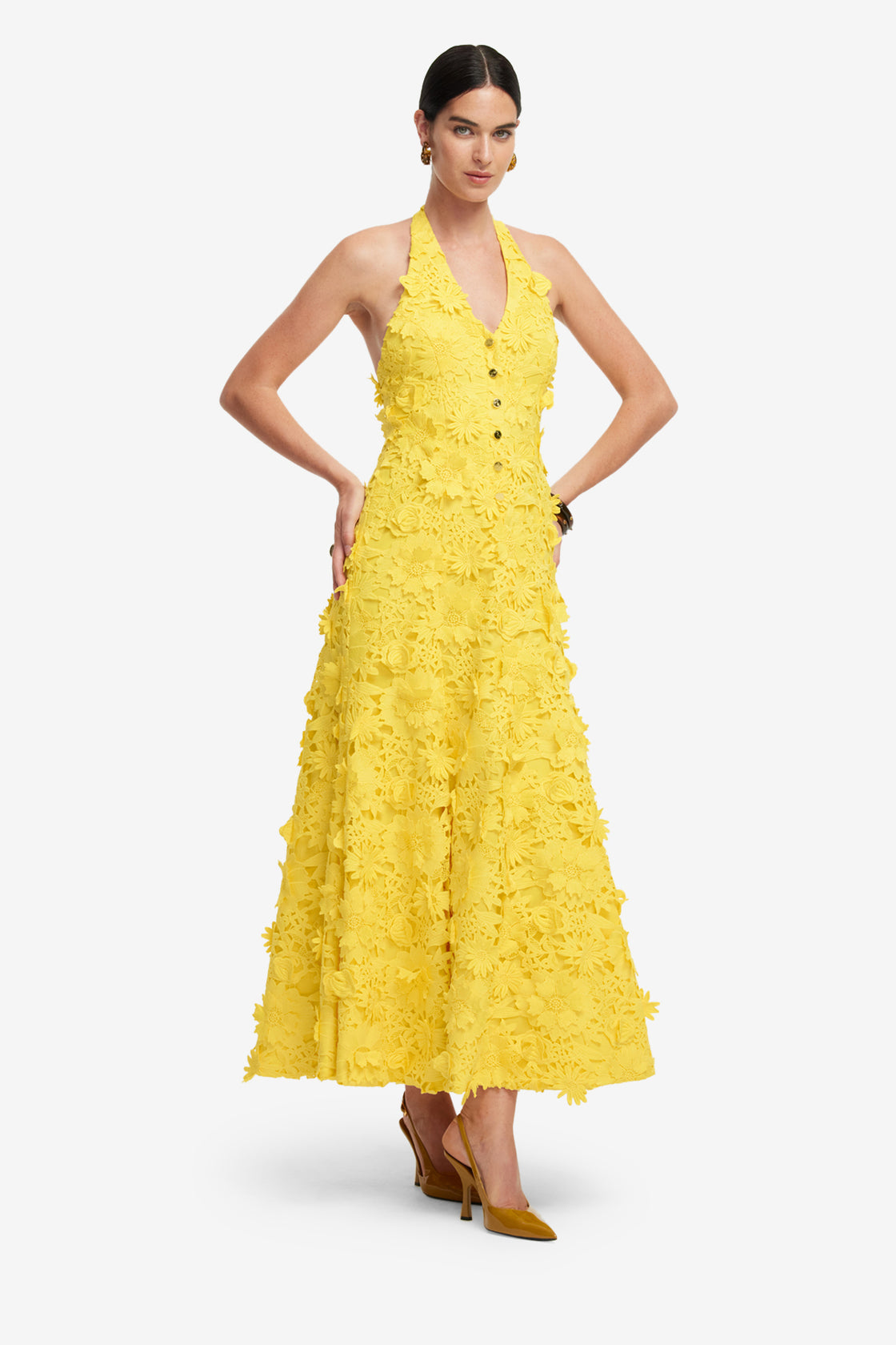 Exclusive LEO LIN Juliette Lace Halterneck Maxi Dress - Sunshine
