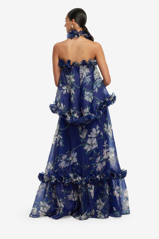 Exclusive LEO LIN Paige Ruffled Maxi Skirt - Midnight Magnolia Print