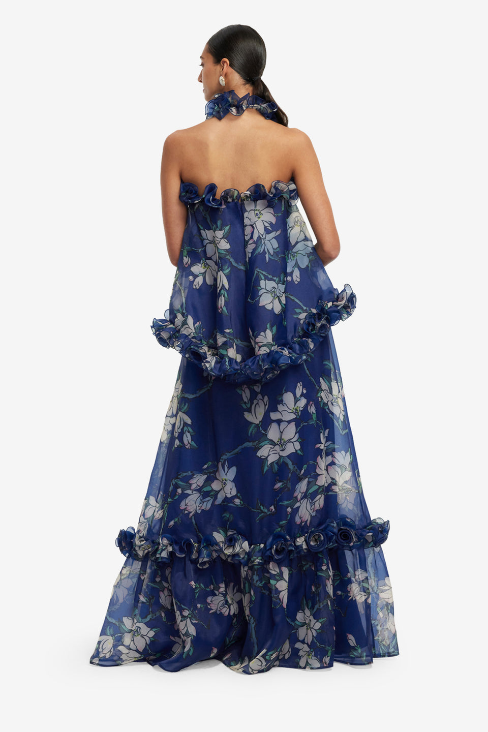 Exclusive LEO LIN Michelle Ruffled Halterneck Top - Midnight Magnolia Print