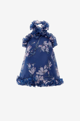 Exclusive LEO LIN Michelle Ruffled Halterneck Top - Midnight Magnolia Print