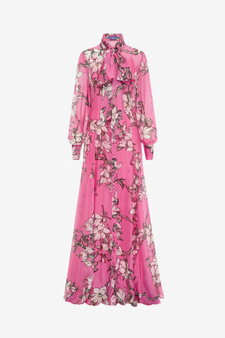 Exclusive LEO LIN Lilith Tie Neck Maxi Dress - Pink Magnolia Print