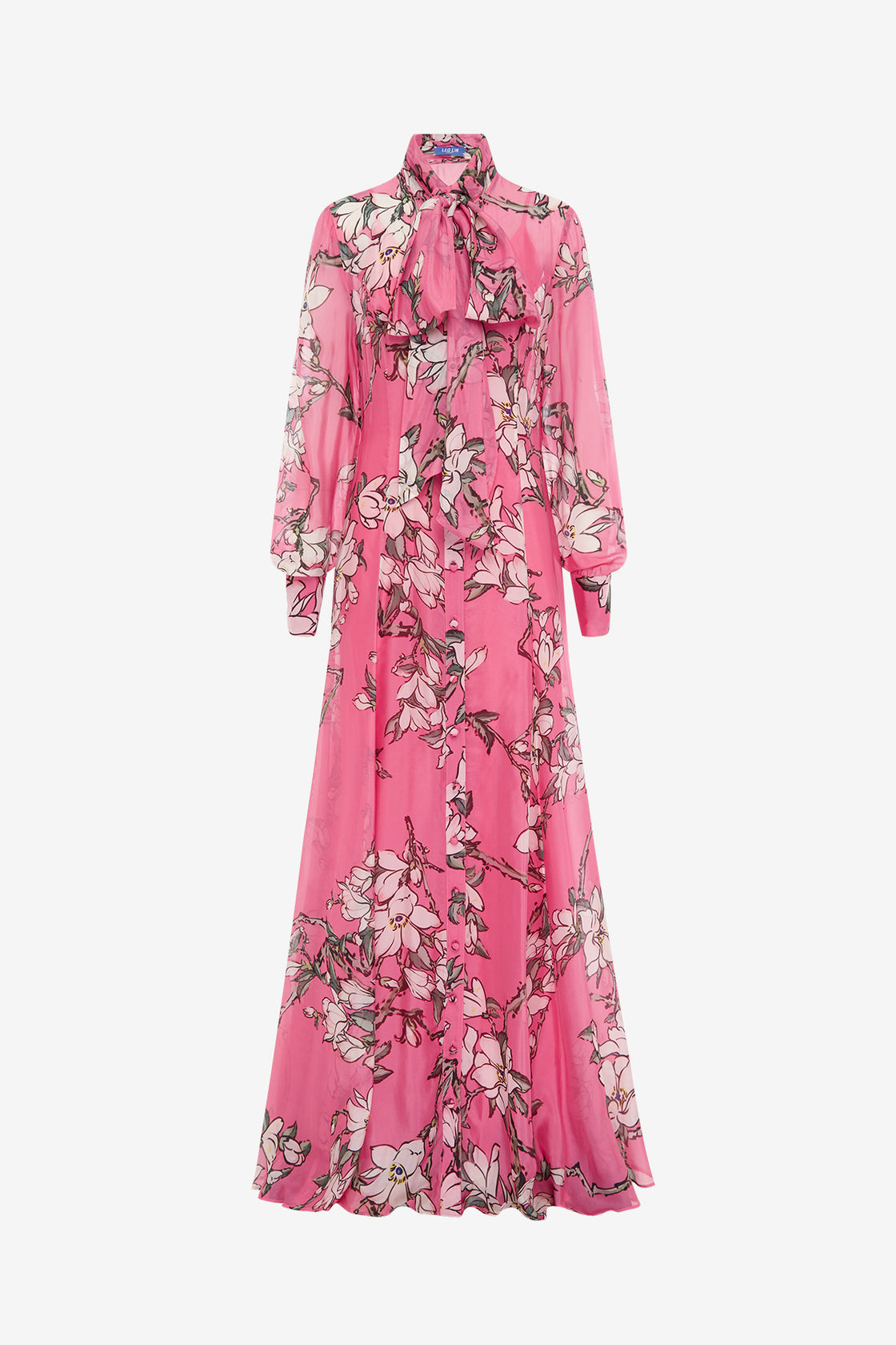 Exclusive LEO LIN Lilith Tie Neck Maxi Dress - Pink Magnolia Print