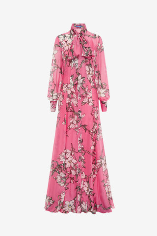 Exclusive LEO LIN Lilith Tie Neck Maxi Dress - Pink Magnolia Print