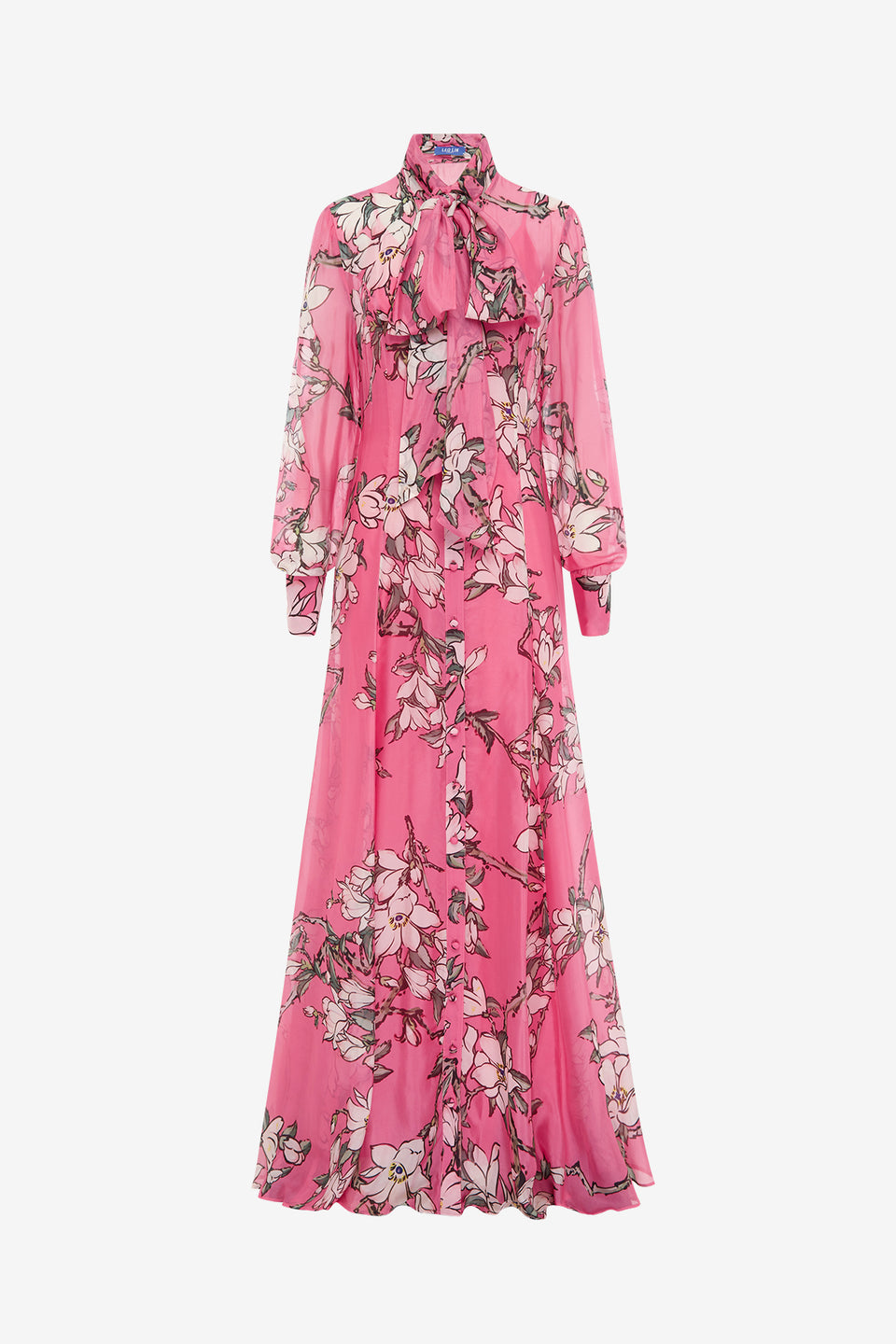 Exclusive LEO LIN Lilith Tie Neck Maxi Dress - Pink Magnolia Print