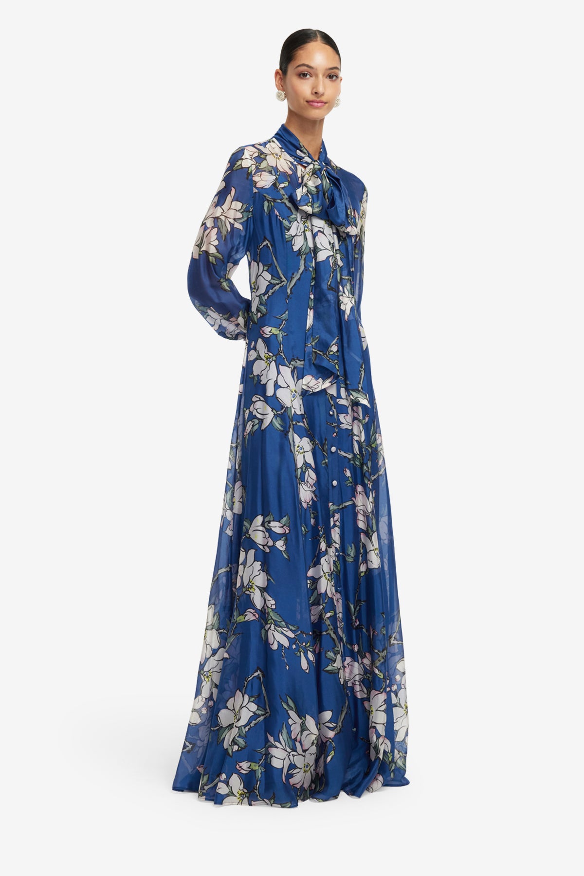 Lilith Tie Neck Maxi Dress - Midnight Magnolia Print – LEO LIN