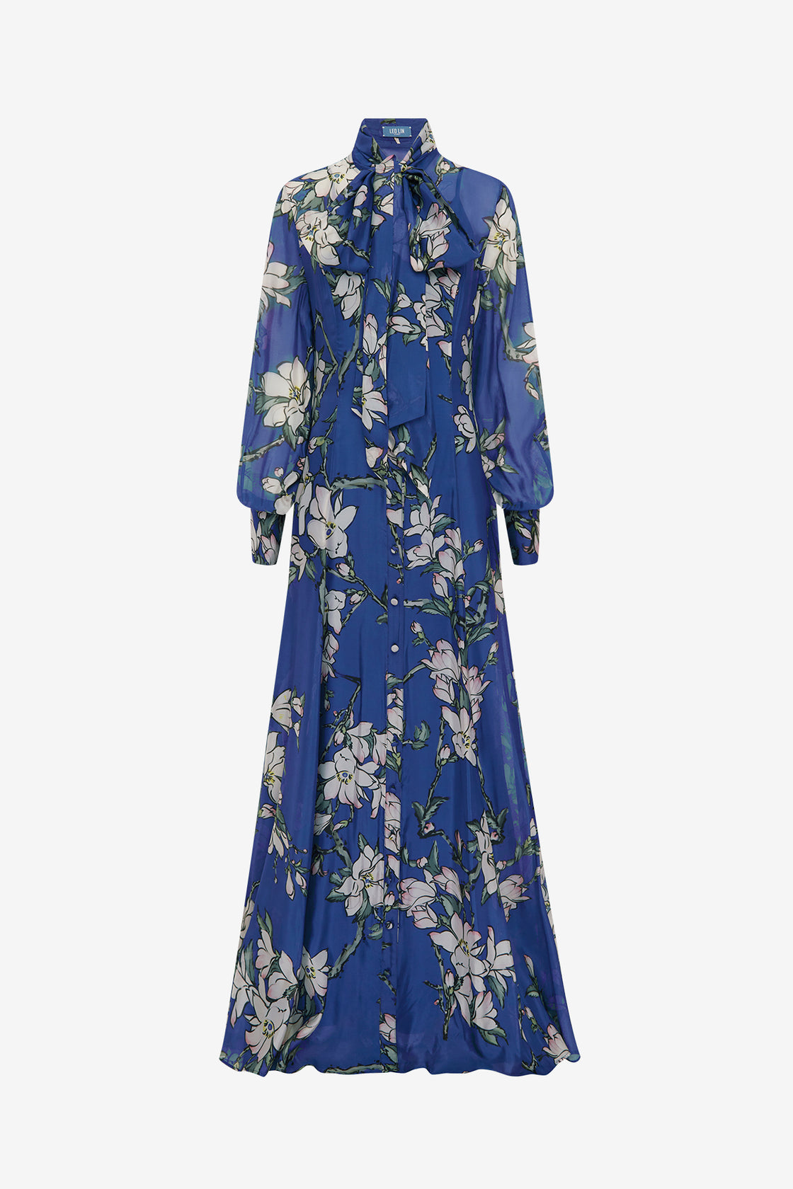 Lilith Tie Neck Maxi Dress - Midnight Magnolia Print LEO LIN Lilith Tie Neck Maxi Dress - Midnight Magnolia Print LEO LIN
