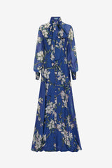 Lilith Tie Neck Maxi Dress - Midnight Magnolia Print Dress Maxi