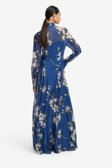 Lilith Tie Neck Maxi Dress - Midnight Magnolia Print Dress Maxi