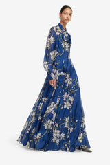 Lilith Tie Neck Maxi Dress - Midnight Magnolia Print Dress Maxi