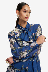 Lilith Tie Neck Maxi Dress - Midnight Magnolia Print Dress Maxi