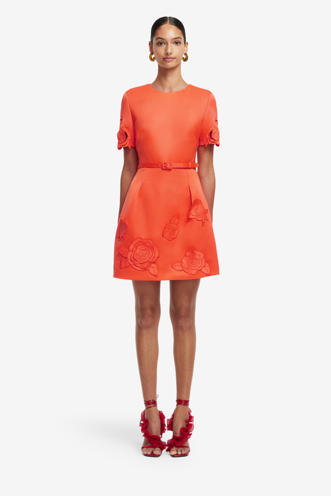 Aurelie Appliqu Short Sleeve Mini Dress - Saffron LEO LIN Aurelie Appliqu Short Sleeve Mini Dress - Saffron LEO LIN